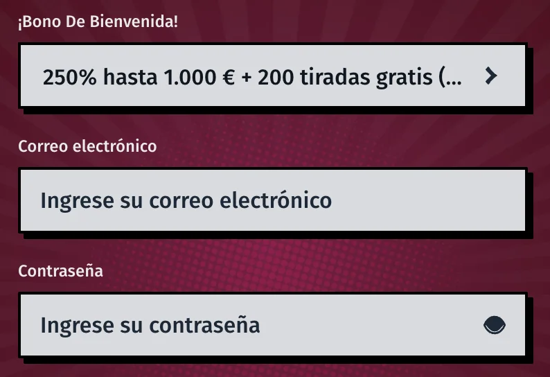 Formulario de registro e inicio de sesión en AllySpin Casino