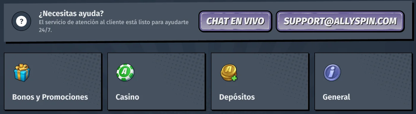 Servicio de atención al cliente y soporte de AllySpin Casino